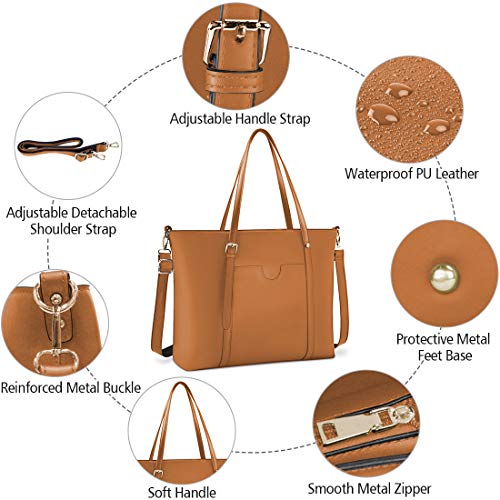 NUBILY Bolsos Universidad Mujer Grande para Ordenador Portátil 15.6 Pulgadas Impermeable Bolso Shopper PU Piel Bolsos de Mujer Bandolera Bolsa Tote Cuero Marrón NUBILY Bolsos Universidad Mujer Grande para Ordenador Portátil 15.6 Pulgadas Impermeable Bolso Shopper PU Piel Bolsos de Mujer Bandolera Bolsa Tote Cuero Marrón