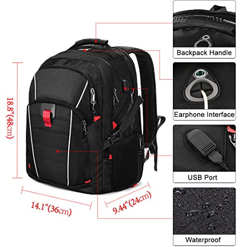 NUBILY Mochila Portatil 17.3 Pulgadas con Puerto de USB Viaje Negocio Mochila Portátil Antirrobo Resistente al Agua Multifuncional Daypacks Negro