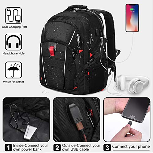 NUBILY Mochila Portatil 17.3 Pulgadas con Puerto de USB Viaje Negocio Mochila Portátil Antirrobo Resistente al Agua Multifuncional Daypacks Negro