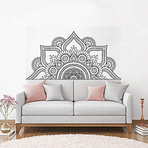 Nuevo diseño medio mandala pegatinas de pared para el dormitorio decoración para el hogar cabecera calcomanías de vinilo flor Mandala tatuajes de pared yoga pared negro 82X42 CM