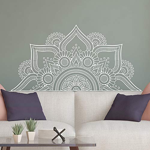 Nuevo diseño medio mandala pegatinas de pared para el dormitorio decoración para el hogar cabecera calcomanías de vinilo flor Mandala tatuajes de pared yoga pared negro 82X42 CM