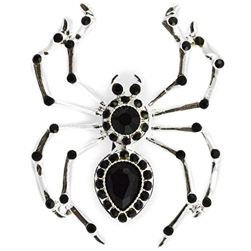 NUEVO GRANDE bañado en plata BROCHE DE ARAÑA negro DIAMANTE imitacion DIAMANTE CRISTAL telaraña Calabaza HALLOWEEN PIN insecto broche GB