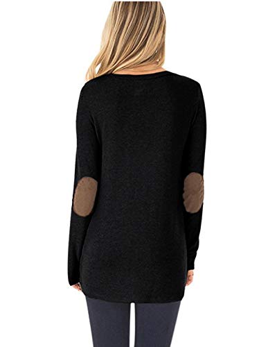 Nuevo OtoñO E Invierno Cuello Redondo Manga Larga BotóN Parche DecoracióN Camiseta Mujer Top