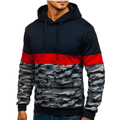 Nuevo Otoño Invierno Cosiendo Ocio Deportes Hombre Sudadera con Capucha Suelto Cómodo Bolsillo Sudaderas Tops Abrigo Outwear Cardigan Ropa Deportiva Hombre Jersey MEIbax (XL, Azul Oscuro A)