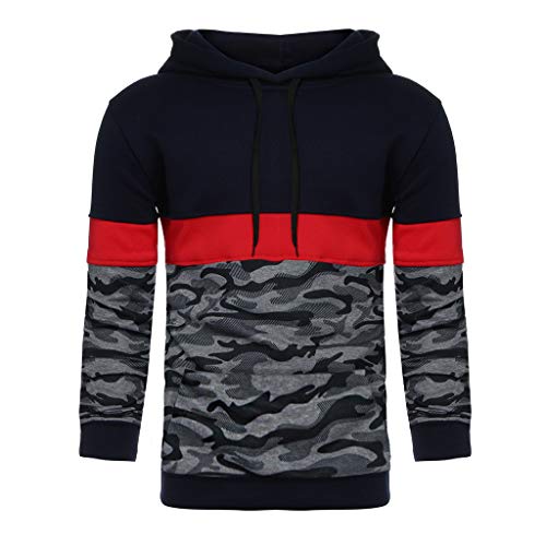 Nuevo Otoño Invierno Cosiendo Ocio Deportes Hombre Sudadera con Capucha Suelto Cómodo Bolsillo Sudaderas Tops Abrigo Outwear Cardigan Ropa Deportiva Hombre Jersey MEIbax (XL, Azul Oscuro A)