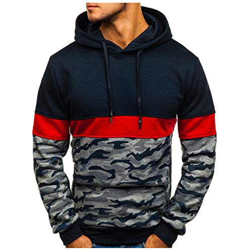 Nuevo Otoño Invierno Cosiendo Ocio Deportes Hombre Sudadera con Capucha Suelto Cómodo Bolsillo Sudaderas Tops Abrigo Outwear Cardigan Ropa Deportiva Hombre Jersey MEIbax (XL, Azul Oscuro A)