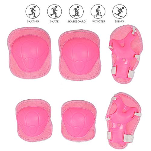 Nuluxi Rosa Niños Bicicleta Protecciones Kit Niños de Protecciones Rodillas Coderas Kit Set Proteccion Protector de Muneca Guardias Adecuado para el Monopatín Patinar y Bicicleta(Conjunto de 6 piezas)