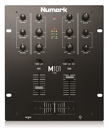 Numark M101USB - Mezclador de DJ Polivalente de 2 Canales, Instalable en Rack, con Ecualización de 2 Bandas, Entrada de Micrófono, Crossfader Reemplazable e Interfaz de Audio Incorporada