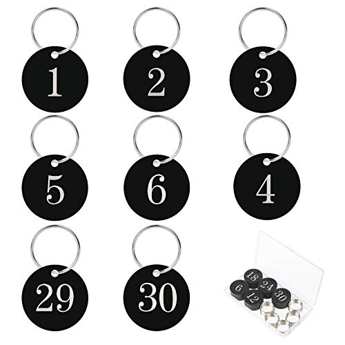 Números de Llavero 30PCS AirSMall Llaveros con Etiqueta con Anillo a Hoteles/Corporativo/Vestuario/Taquilla/Pub/Restaurante/Club/Saunas/Oficinas/Escuelas/Gimnasio/Negro/Circular/Identificacar(1-30) Números de Llavero 30PCS AirSMall Llaveros con Etiqueta con Anillo a Hoteles/Corporativo/Vestuario/Taquilla/Pub/Restaurante/Club/Saunas/Oficinas/Escuelas/Gimnasio/Negro/Circular/Identificacar(1-30)