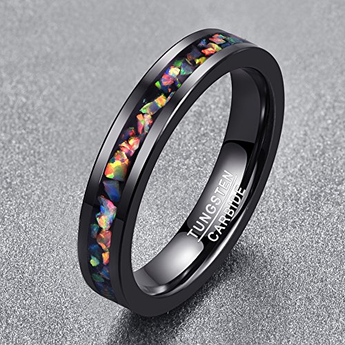 NUNCAD Anillo Hombre/Mujer 4 mm con Opale Multicolore de tungsteno, Boda Compromiso Estilo, Ocio, tamaño 17 (CH: ≈ 17.5)