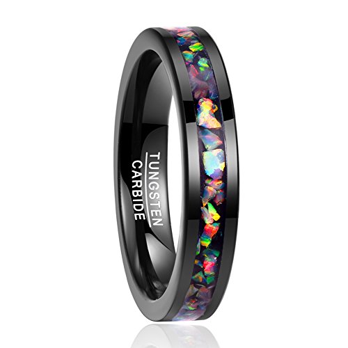 NUNCAD Anillo Hombre/Mujer 4 mm con Opale Multicolore de tungsteno, Boda Compromiso Estilo, Ocio, tamaño 17 (CH: ≈ 17.5)