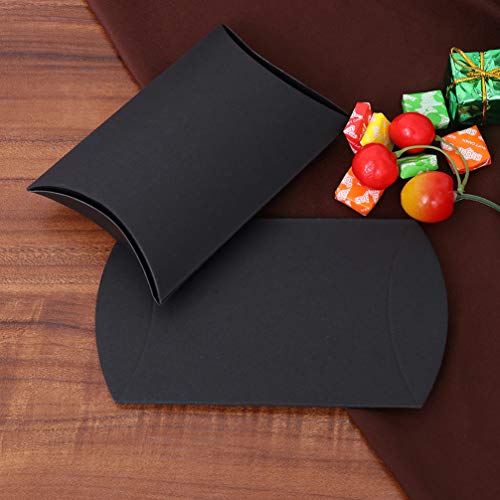 NUOBESTY Caja de Regalo de Almohada 60 Piezas con Cuerda de Cáñamo Bolsa de Favor de Boda Cajas de Dulces de Papel Kraft Cajas de Regalo de Forma de Almohada Cajas - Negro 9X6. 5X2. 5Cm