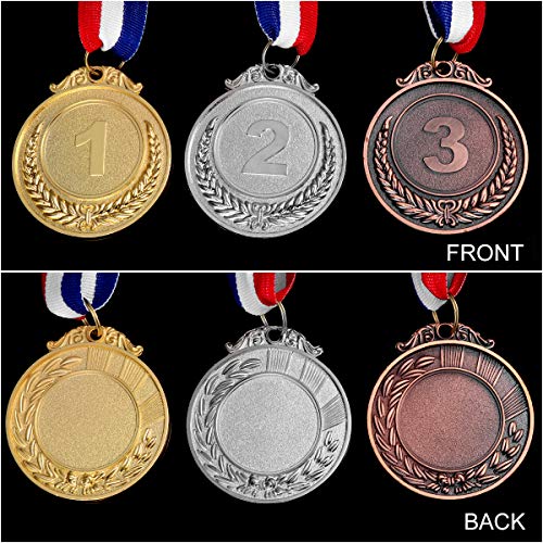 NUOBESTY Ganador de Metal medallas de Oro, Bronce y Plata con Cinta para el Cuello, Estilo olímpico, 1er 2do 3er Lugar, 3 Piezas