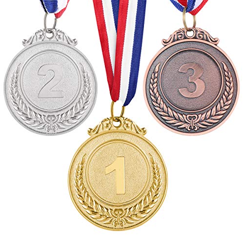 NUOBESTY Ganador de Metal medallas de Oro, Bronce y Plata con Cinta para el Cuello, Estilo olímpico, 1er 2do 3er Lugar, 3 Piezas