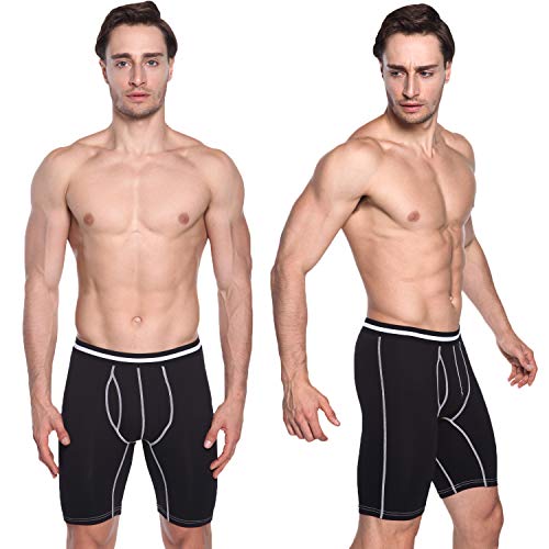 Nuofengkudu Hombre 3 Pack Larga Bóxers Ajustados Bulge Braguitas Calzoncillos Ropa Interior Suave Elástico Compresión Shorts Underwear Mutande Panty Hipster Nero/Grau/BLU Chiaro Tamaño XXL