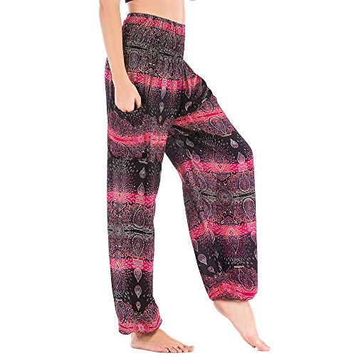 Nuofengkudu Mujer Algodón Thai Pantalones Hippies Cintura Alta con Bolsillo Boho Estampados Baggy Comodo Harem Pantalón Indios Yoga Pants Verano Playa(Rose Agua,Talla única) Nuofengkudu Mujer Algodón Thai Pantalones Hippies Cintura Alta con Bolsillo Boho Estampados Baggy Comodo Harem Pantalón Indios Yoga Pants Verano Playa(Rose Agua,Talla única)