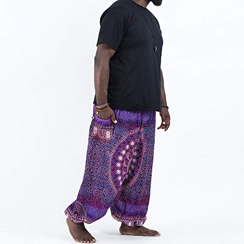 Nuofengkudu Mujer Hombre Hippies Anchos Pantalones Tallas Grandes Estampados Cintura Alta Comodos Gordita Thai Yoga Pants Playa Fiestas Sauna (Morado Floral,One Size)