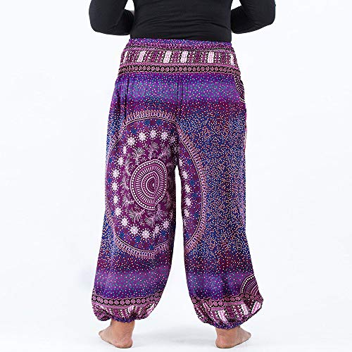 Nuofengkudu Mujer Hombre Hippies Anchos Pantalones Tallas Grandes Estampados Cintura Alta Comodos Gordita Thai Yoga Pants Playa Fiestas Sauna (Morado Floral,One Size)