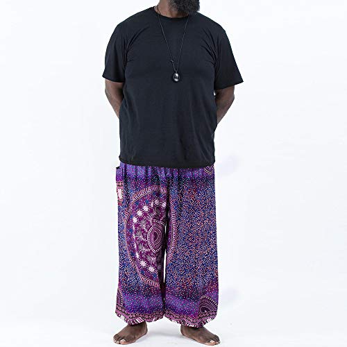 Nuofengkudu Mujer Hombre Hippies Anchos Pantalones Tallas Grandes Estampados Cintura Alta Comodos Gordita Thai Yoga Pants Playa Fiestas Sauna (Morado Floral,One Size)