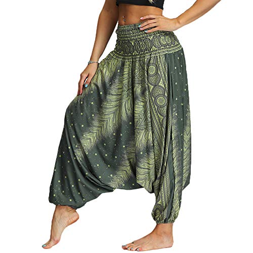 Nuofengkudu Mujer Pantalones Hippies Estampados Baggy Comodos Ligeros Cintura Alta Indios Yoga Pants Casual Playa Fiesta Verano (Turquesa,Talla única
