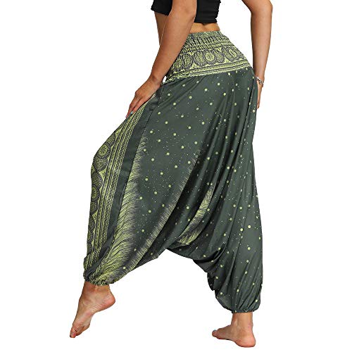 Nuofengkudu Mujer Pantalones Hippies Estampados Baggy Comodos Ligeros Cintura Alta Indios Yoga Pants Casual Playa Fiesta Verano (Turquesa,Talla única