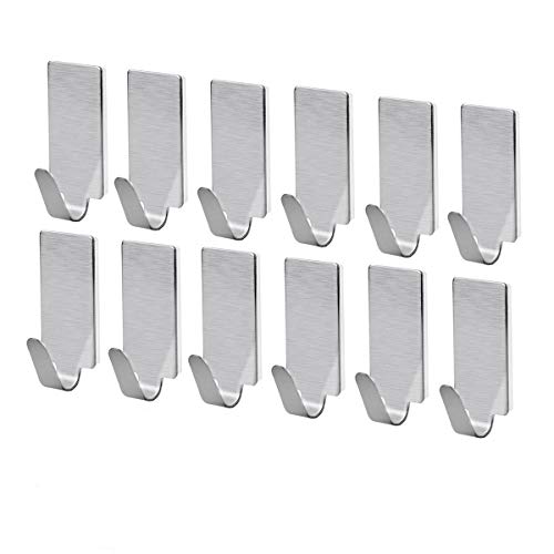 nuolux 12ST autoadhesivo Acero Inoxidable mano gancho toalla de mano Racks pared Ganchos para Cocina Baño