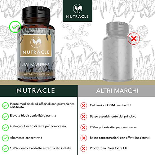 NUTRACLE LEVADURA DE CERVEZA 100 comprimidos de 500 mg | restaurador del cabello y la piel | Rico de oligoelementos y vitaminas del grupo B NUTRACLE LEVADURA DE CERVEZA 100 comprimidos de 500 mg | restaurador del cabello y la piel | Rico de oligoelementos y vitaminas del grupo B