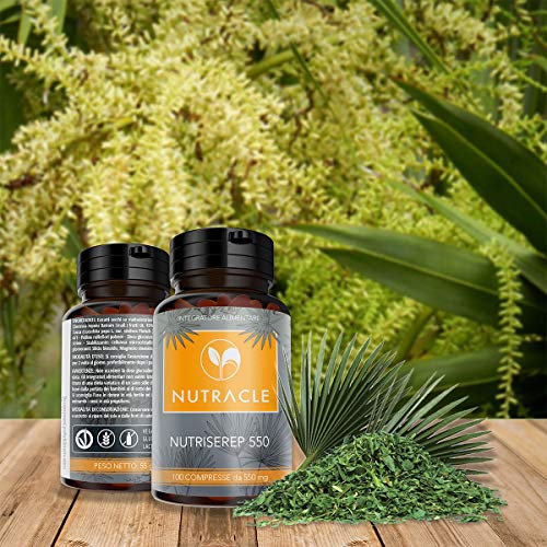 NUTRACLE NUTRISEREP 500 | 100 comprimidos de 550 mg | Serena Repens (Saw Palmetto) Para el bienestar de la próstata y del tracto urinario | Antioxidante natural, alta concentración de ácidos grasos