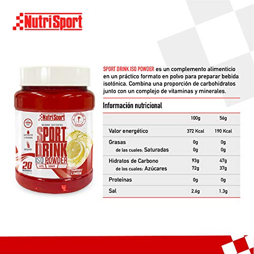 Nutrisport Sport Drink ISO Powder, Bebida Isotónica en Polvo, Hidratos de Carbono, Minerales, Sabor Limón, 1020 g