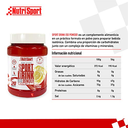 Nutrisport - Sport Drink ISO Powder, Bebida Isotónica en Polvo, Hidratos de Carbono, Minerales, Sabor Limón, 560 gr