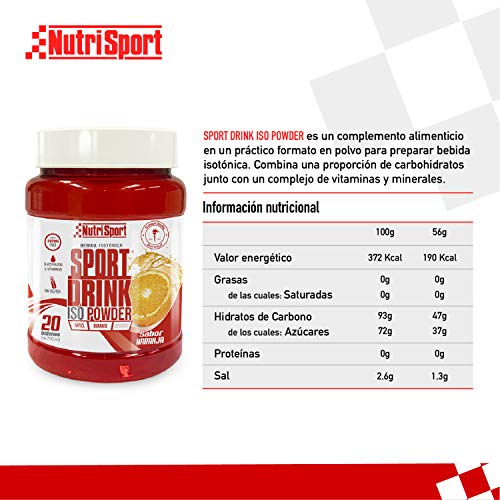 Nutrisport Sport Drink ISO Powder, Bebida Isotónica en Polvo, Hidratos de Carbono, Minerales, Sabor Naranja, 1020 g