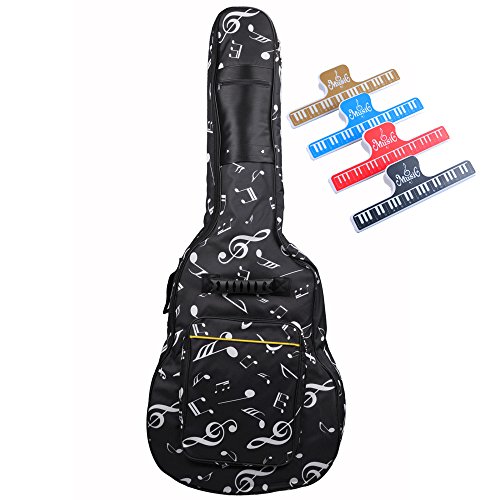 NUZAMAS - Bolsa de transporte para guitarra acolchada, Oxford, tamaño de 39,40,41 pulgadas, correas de hombro ajustables dobles, bolsillo grande y 4 clips de página para libros de teclado