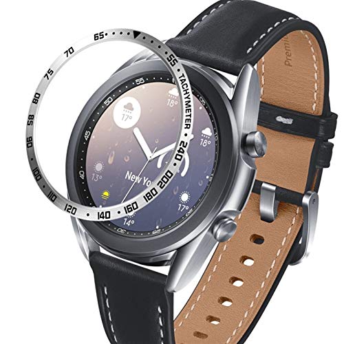 NVFED Para Samsung Galaxy Watch 3 41mm 45mm Anillo de Bisel Estilo PROTECCIÓN DE PROTECCIÓN DE PROTECCIÓN Adhesive ANTILLA DE Acero Inoxidable Bisel (Band Color : Silver, Band Width : 45mm)