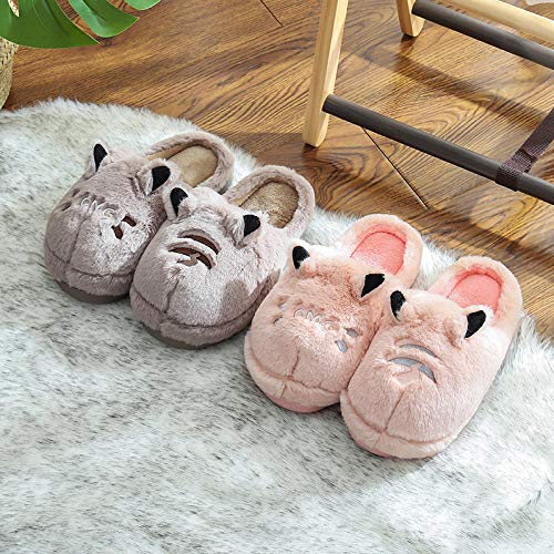 Nwarmsouth Peluche de Animales Slippers Mujer Hombre,Zapatillas cálidas de Invierno, Zapatos caseros de algodón Antideslizantes-Gris_38-39,Nuevas Zapatillas Slip On Mules para Hombre