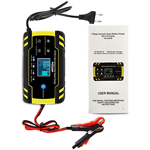 NWOUIIAY Cargador de Batería 8A 12V/4A 24V Mantenimiento Automático Inteligente con Múltiples Protecciones para Coche Moto ATV RV Barco