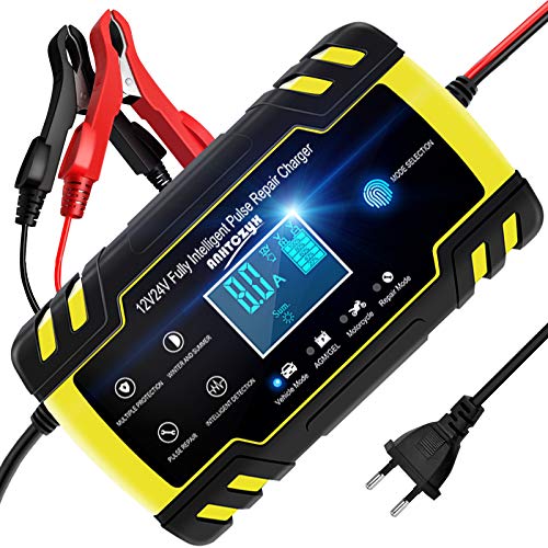 NWOUIIAY Cargador de Batería 8A 12V/4A 24V Mantenimiento Automático Inteligente con Múltiples Protecciones para Coche Moto ATV RV Barco