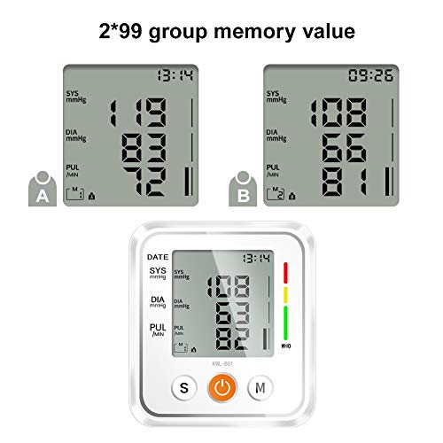 NWOUIIAY Tensiómetro de Brazo Eléctrico Digital con Monitoreo de Arritmia Memorias de 2 Usuarios(2 * 99) Gran Pantalla LCD Brazalete 22-42cm Blanco