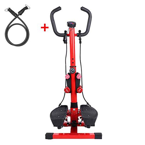 NXLWXN Paso Hidráulico para Deportes En El Hogar Fitness Stepper, Doble Poste Hidráulico De Masaje De Pies Pantalla LCD Reloj Electrónico con Reposabrazos,Rojo