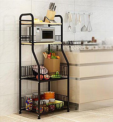 NYDZDM Europeo Minimalista - Estantería de cocina para baño, encimera de cocina, estantes multiestantes de tiendas (color: negro con marco amarillo de pear Wood)
