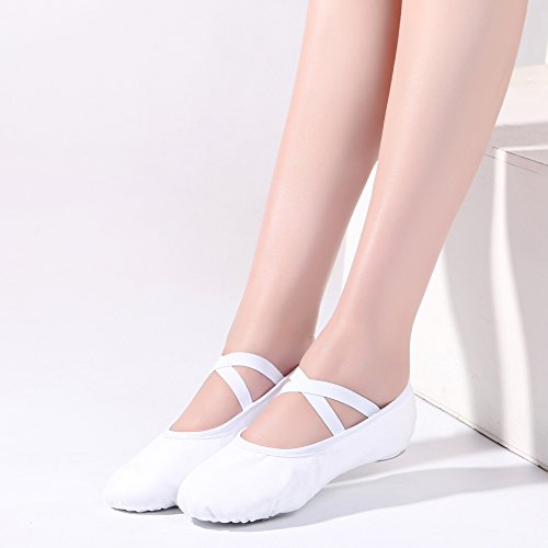 Nzcm Zapatillas de ballet para niños y adultos, con suela de piel dividida, tallas 22-44, color Blanco, talla 29 EU