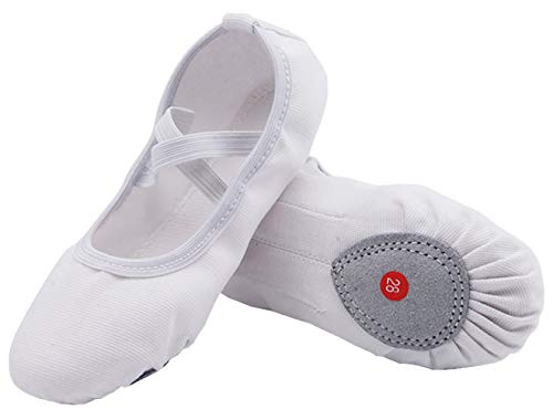 Nzcm Zapatillas de ballet para niños y adultos, con suela de piel dividida, tallas 22-44, color Blanco, talla 29 EU