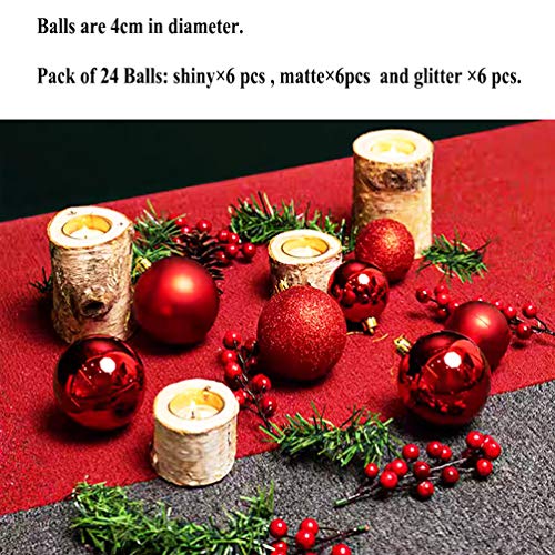 O-Kinee Bolas de Navidad Rojo, 24PCS Bolas para Arbol de Navidad, Decoracion Arbol Navidad, Adornos Arbol Navidad, 4 cm