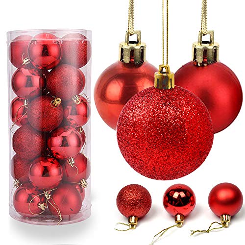 O-Kinee Bolas de Navidad Rojo, 24PCS Bolas para Arbol de Navidad, Decoracion Arbol Navidad, Adornos Arbol Navidad, 4 cm