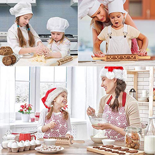 O-Kinee Rodillo Amasar Madera, Navidad Rodillo Galletas, Rodillo de Cocina con Relieve, Rolling Pin Christmas, El Mejor para Fondant, Pastas para Tartas Y Pay, Galletas Y Masa para Pasteles, 35cm