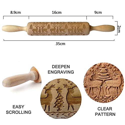 O-Kinee Rodillo Amasar Madera, Navidad Rodillo Galletas, Rodillo de Cocina con Relieve, Rolling Pin Christmas, El Mejor para Fondant, Pastas para Tartas Y Pay, Galletas Y Masa para Pasteles, 35cm O-Kinee Rodillo Amasar Madera, Navidad Rodillo Galletas, Rodillo de Cocina con Relieve, Rolling Pin Christmas, El Mejor para Fondant, Pastas para Tartas Y Pay, Galletas Y Masa para Pasteles, 35cm