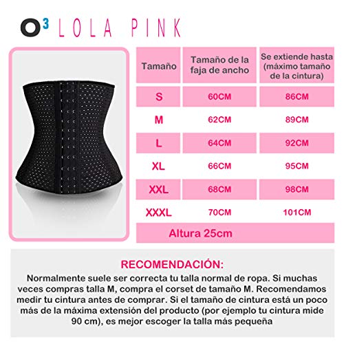 O³ Corset Reductor Adelgazante Mujer – Tallas S – XXXL | Fajas Reductoras Adelgazantes para Body Mujer Lola Pink– Fajas Colombianas Cómodas y Ligeras – Negro L/40