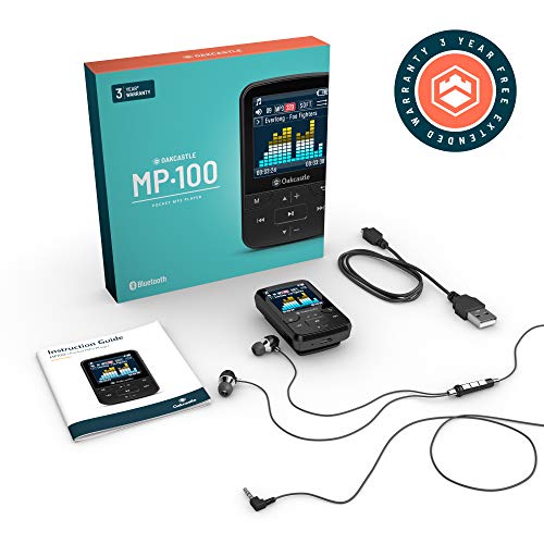 Oakcastle MP100 Reproductor MP3 8GB con Ranura Micro SD, Bluetooth, Inalámbrico, Batería Larga Duración para Uso Exterior, Deportes, Compatible Tarjetas SD de 32GB, 64GB, 128GB Auriculares incluidos