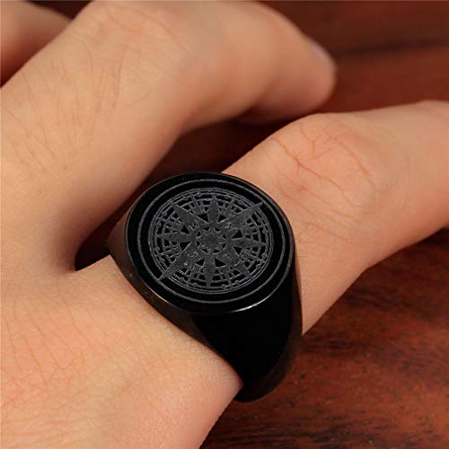 OAKKY Brújula Místico Hip Hop Anillo Hombre Acero Inoxidable Negro Tamaño 32 OAKKY Brújula Místico Hip Hop Anillo Hombre Acero Inoxidable Negro Tamaño 32
