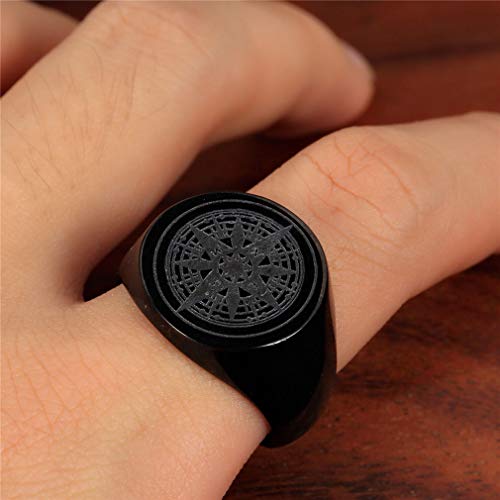 OAKKY Brújula Místico Hip Hop Anillo Hombre Acero Inoxidable Negro Tamaño 32