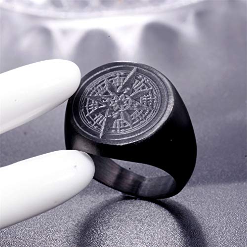 OAKKY Brújula Místico Hip Hop Anillo Hombre Acero Inoxidable Negro Tamaño 32 OAKKY Brújula Místico Hip Hop Anillo Hombre Acero Inoxidable Negro Tamaño 32